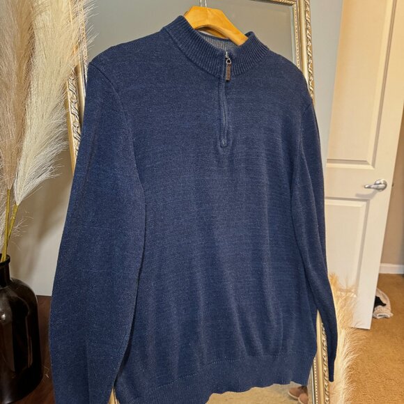 Men's Navy Blue Knit Quarter-Zip Sweater – Size Large - Great Condition - Picture 1 of 9